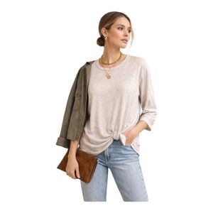 Bobeau Tie Front Beige Knit Top M Soft Girl Minimalist Quiet Luxury Capsule